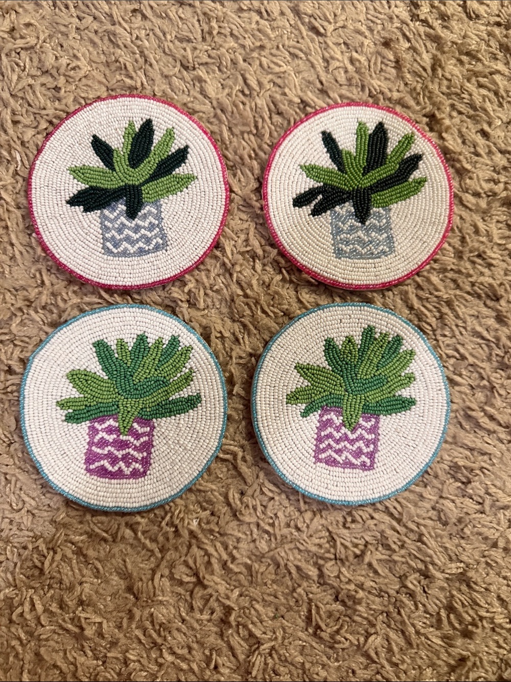 Beaded Succulent Coasters - Set of 4